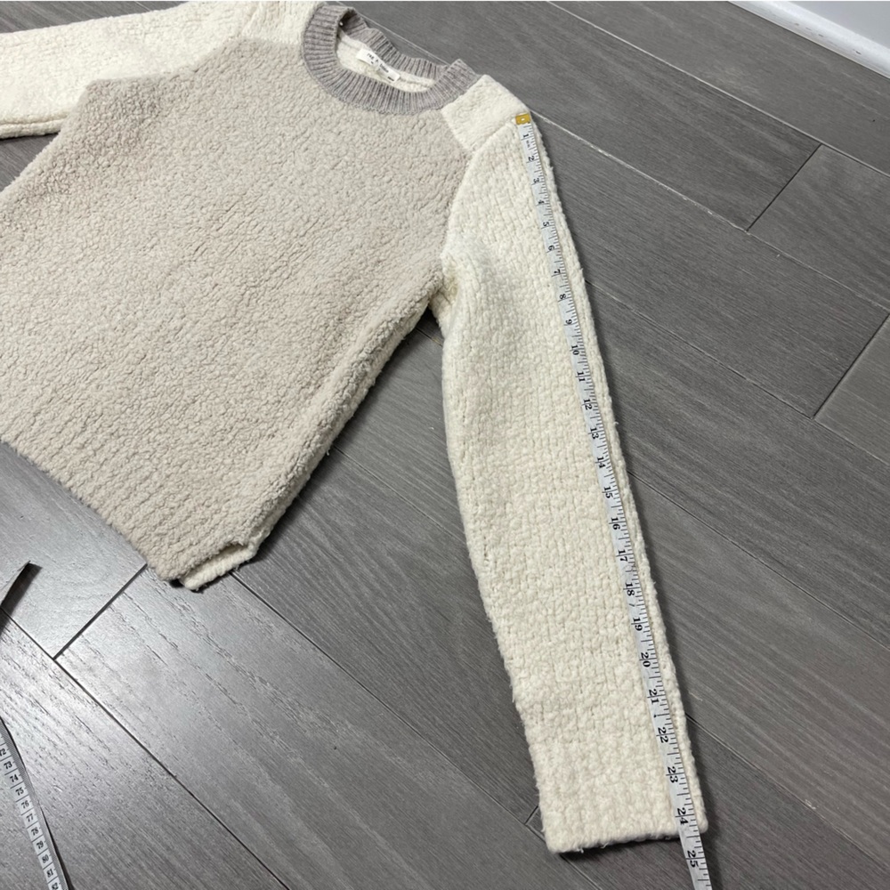 Rag & Bone Knit Davis Color Block Crew Wool Teddy Sweater XS Ivory Gray Tan - Picture 15 of 16